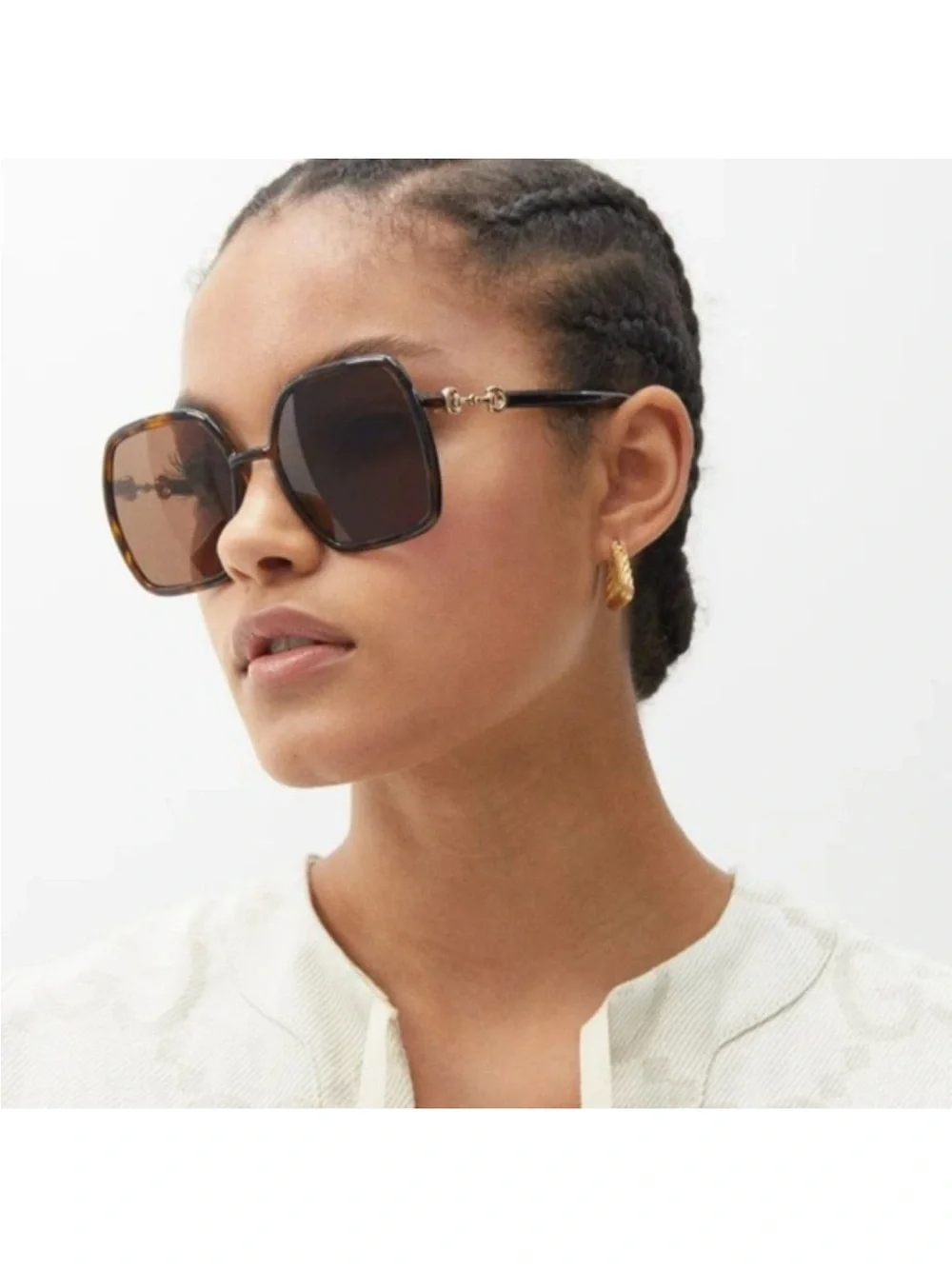 Gucci Tortoiseshell Square Frame Women's Sunglasses with Gold Accents - Brown
